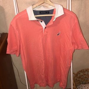 Nautica Men’s Polo Coral/White Collar Large